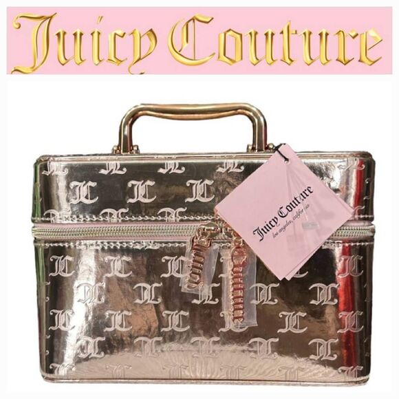 Juicy Couture Metallic JC Logo Zip Around Travel Traincase- Gold - Picture 1 of 11